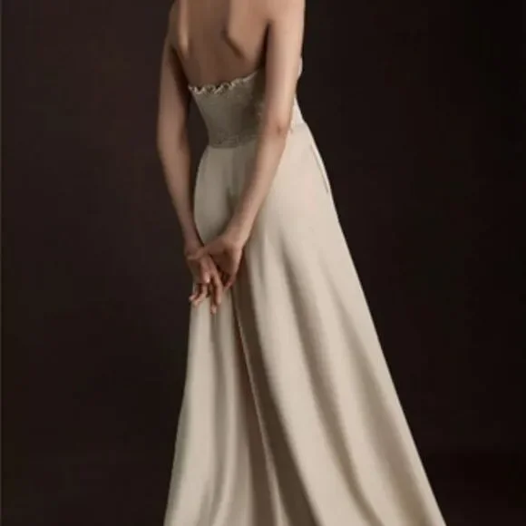 BHLDN Elsie Straight-Neck Satin A-Line Gown NWT Sz 2 - Picture 4 of 11
